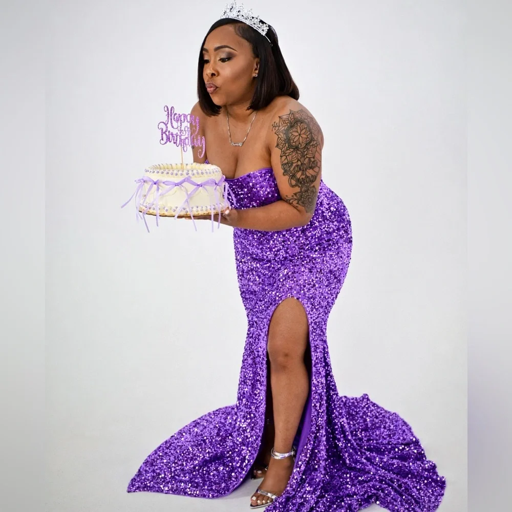 Fashion Nova Strapless Lavender Sequin Dress - Picture 2 of 3